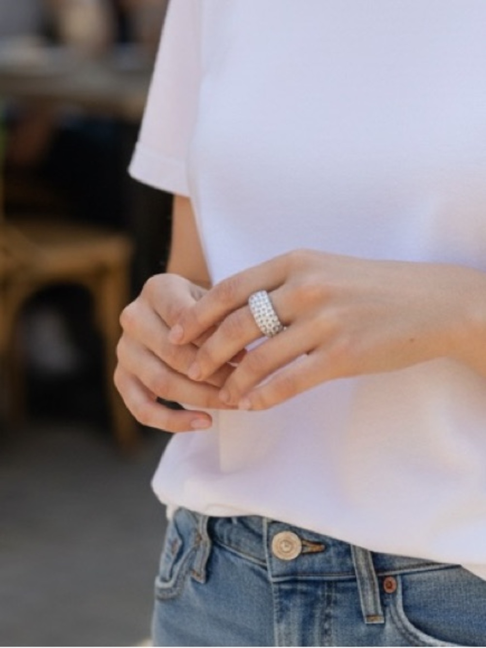 Sparkling Silver Pave Dome Statement Ring - Size [8]